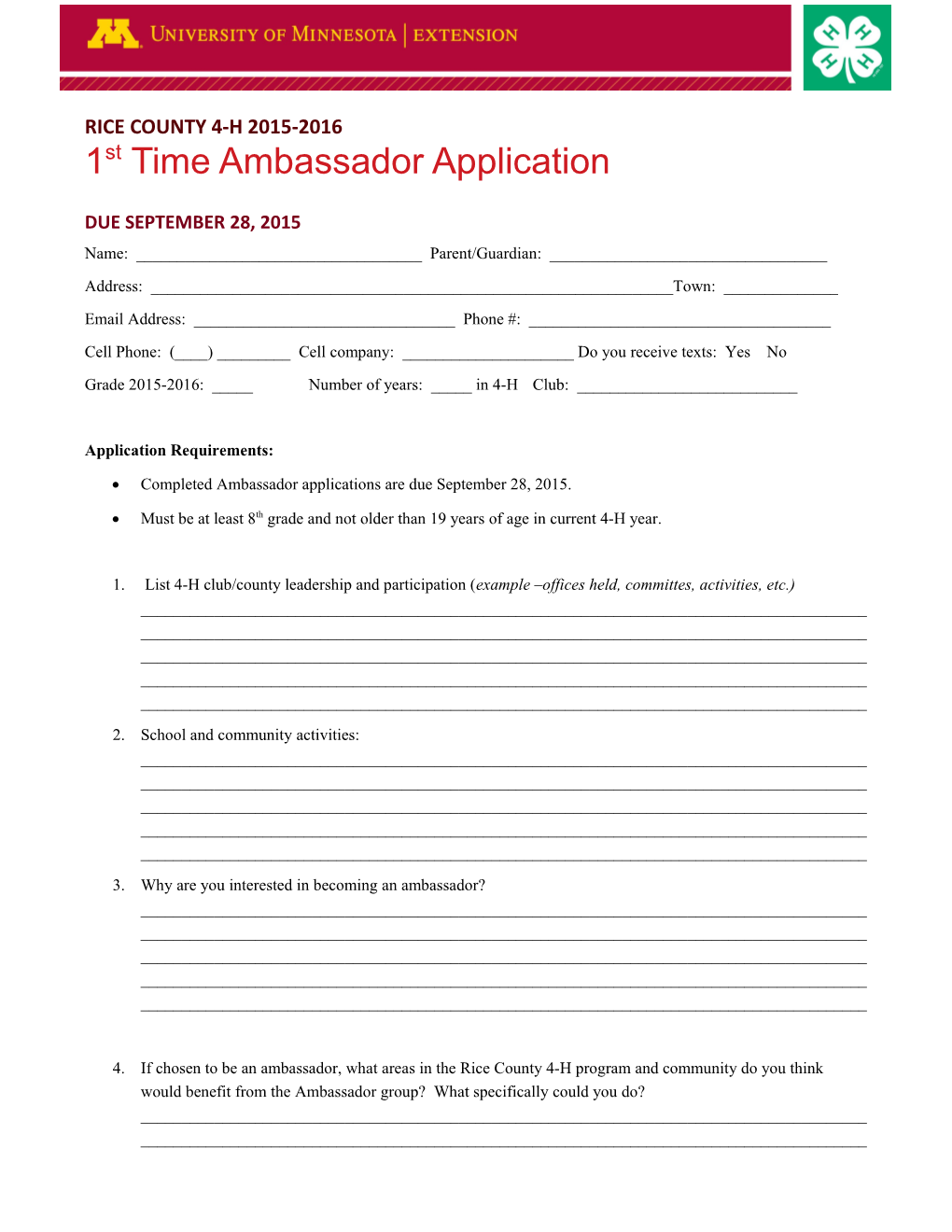 1St Time Ambassador Application