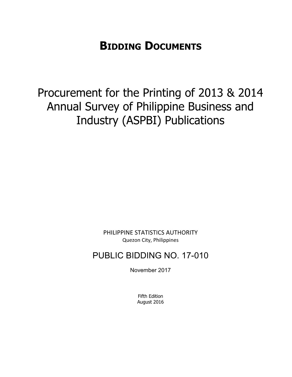 Procurement for the Printing of 2013 & 2014 ASPBI Publications