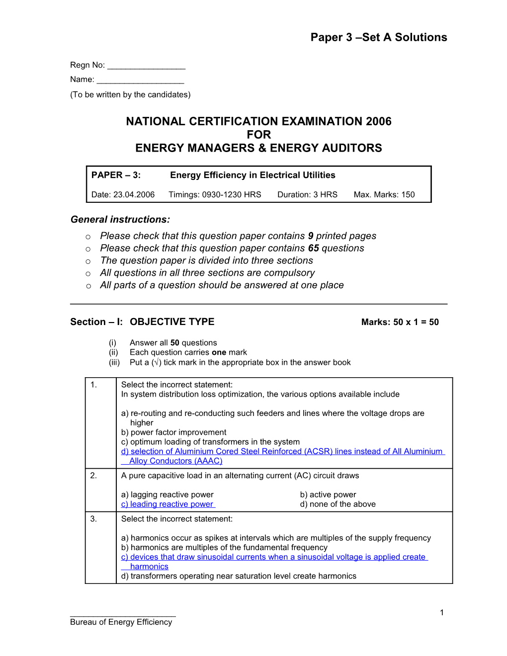 National Certification Examination 2004