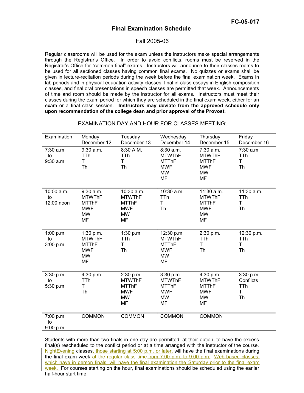 Final Examination Schedule