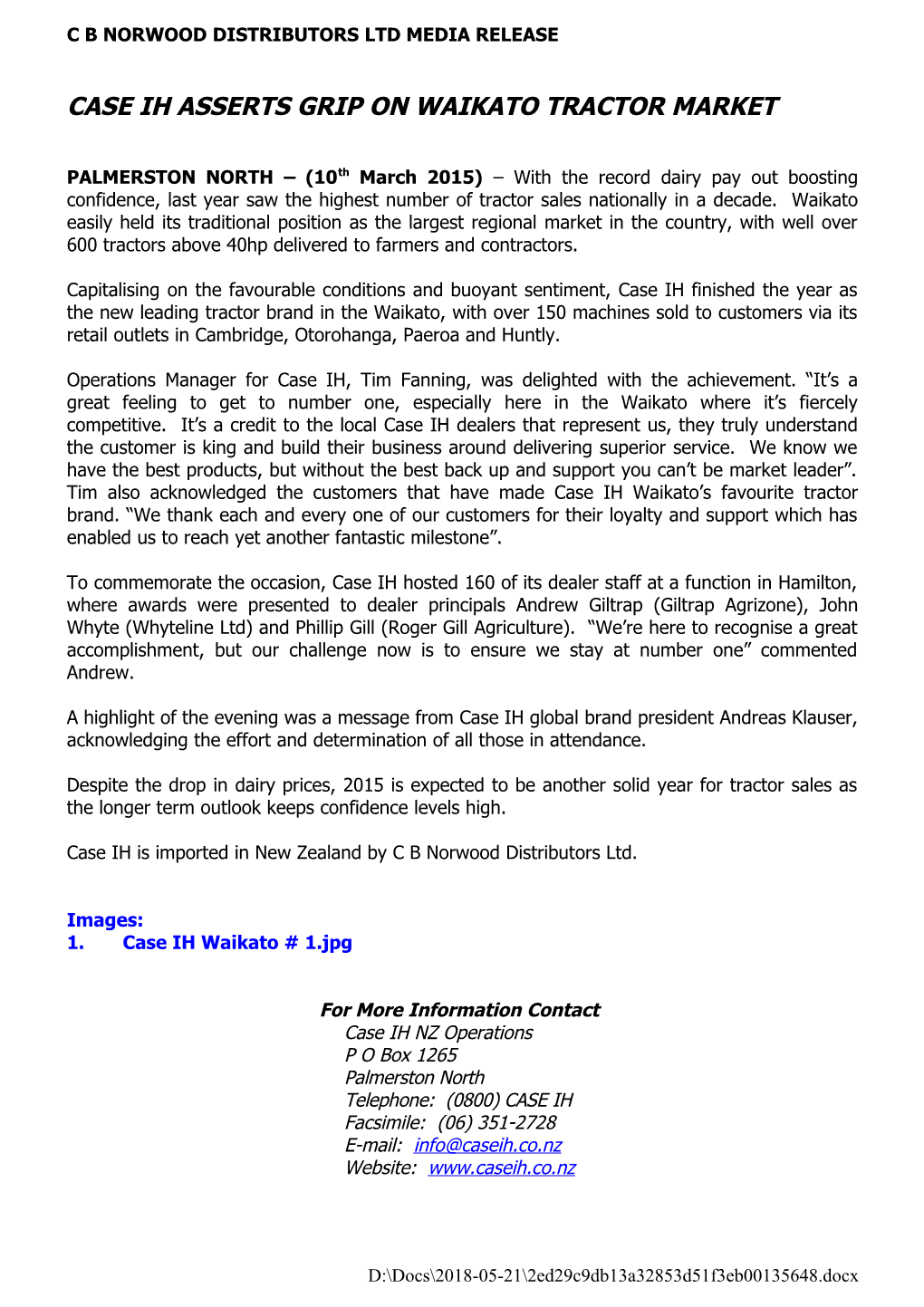 C B Norwood Distributors Ltd Media Release