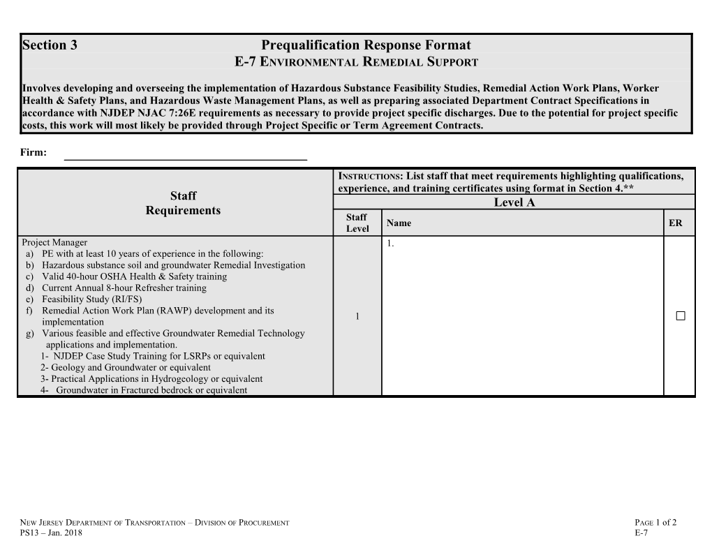 Section 3 Prequalification Response Format