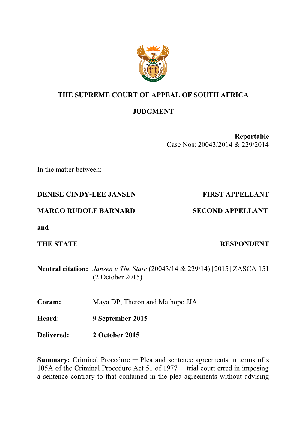 The Supreme Court of Appeal of South Africa s23