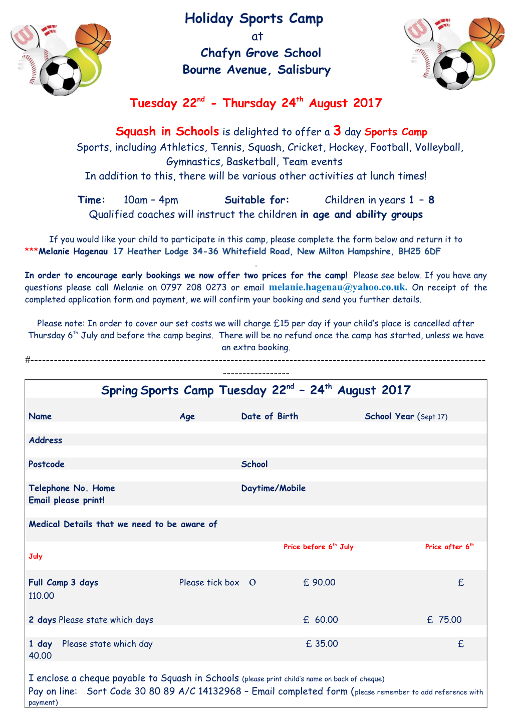Squash in Schools Is Delighted to Offer a 3 Day Sports Camp