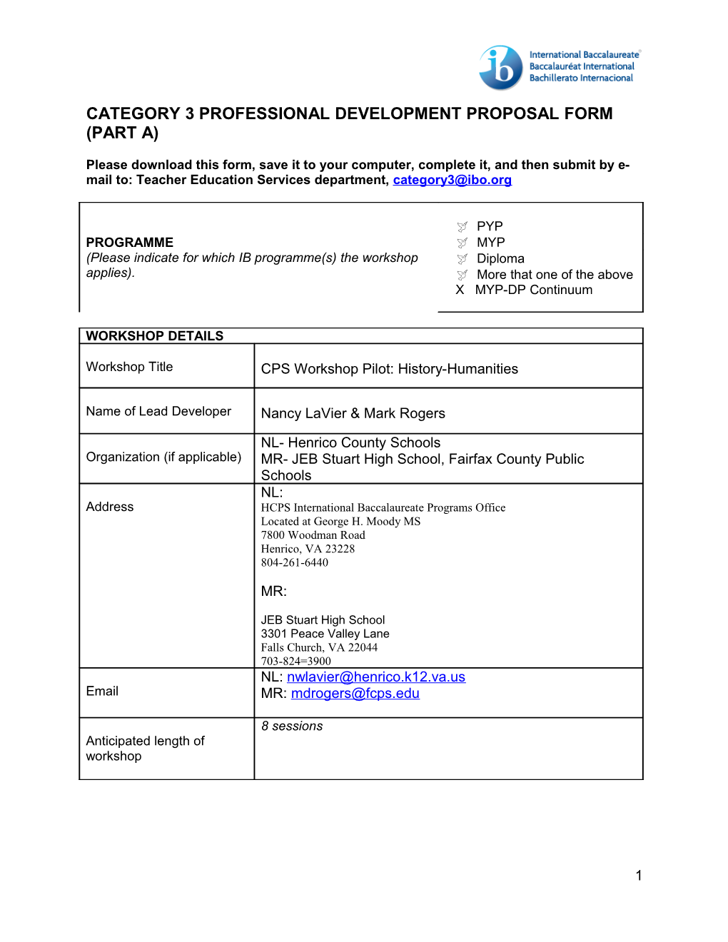 Category 3 Professional Development Proposal Form (Part A) s1