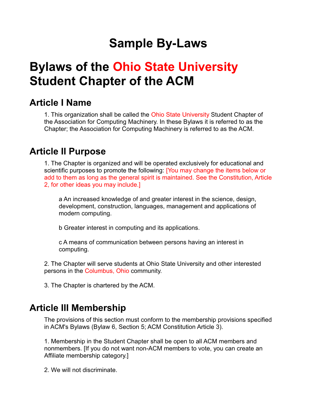 Bylaws of the Ohio State University Student Chapter of the ACM