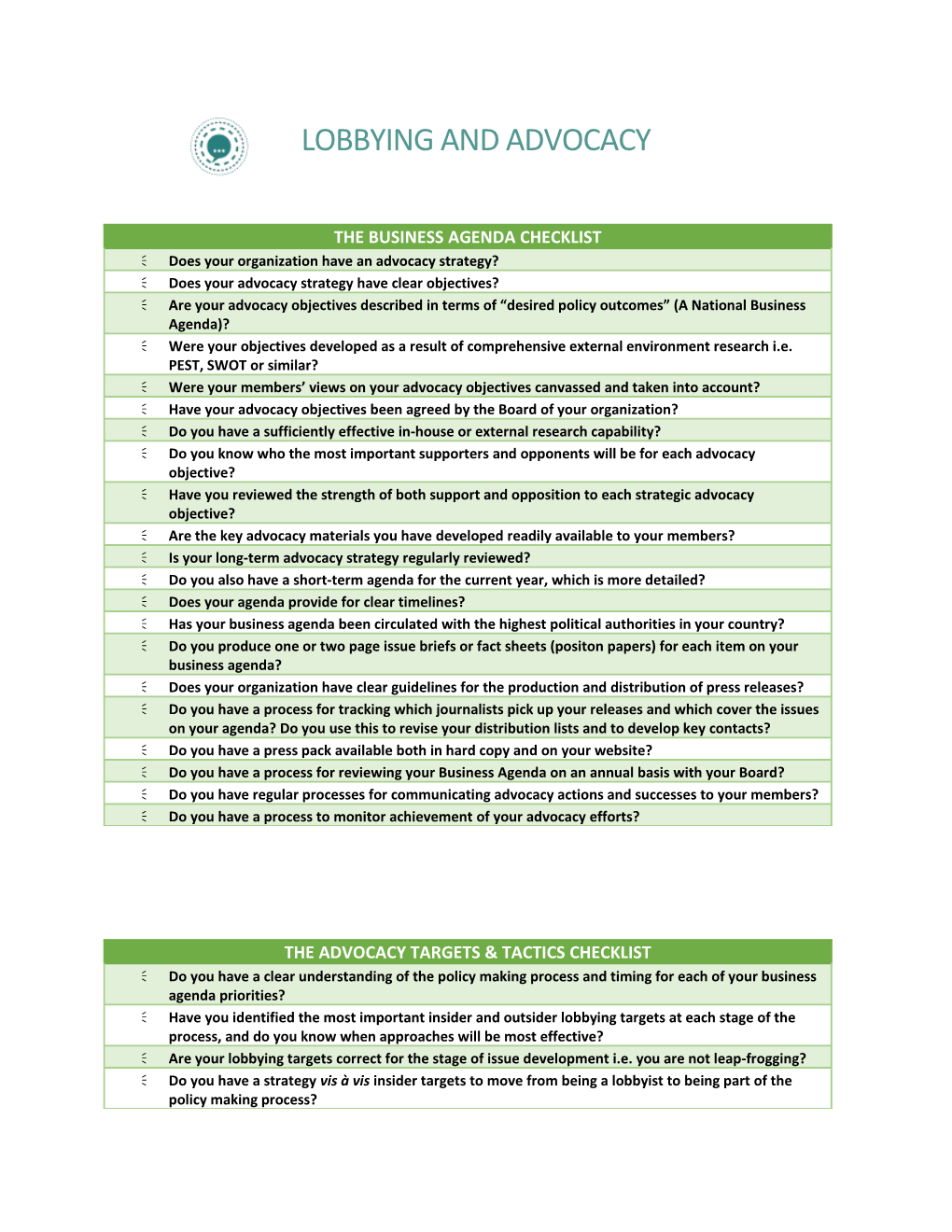 Lobbying and Advocacy