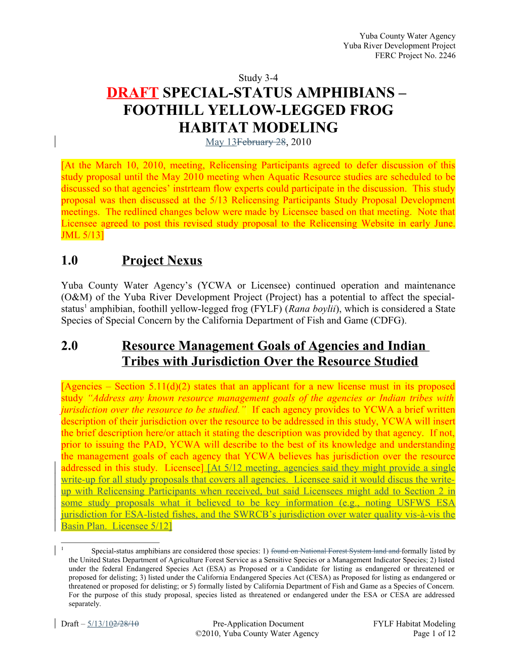 Draft Instream Flow Study Plan