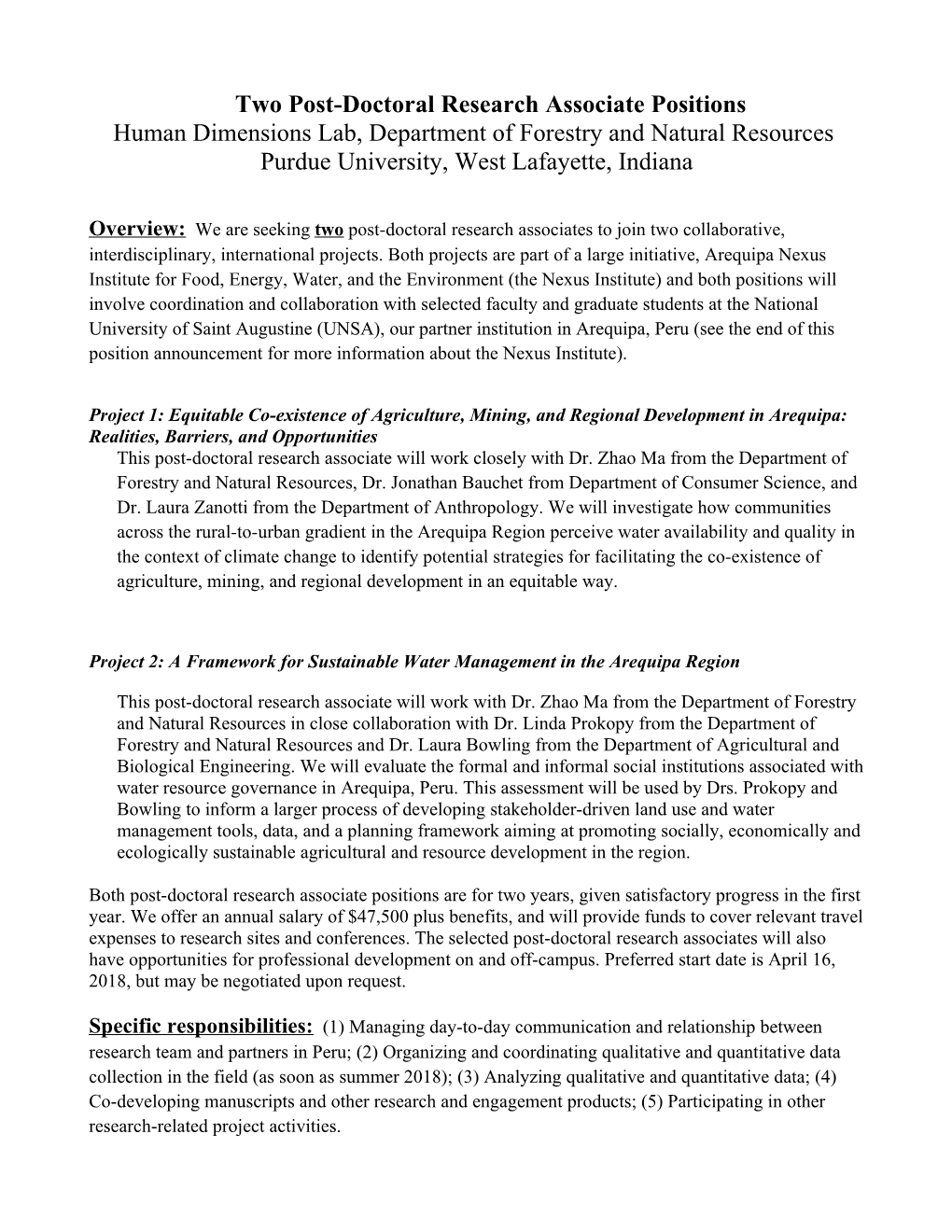 Two Post-Doctoral Research Associate Positions