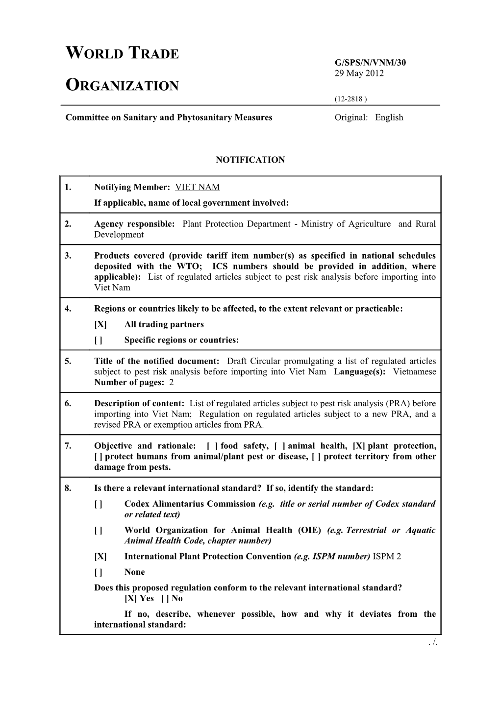 G/SPS/N/VNM/30 Page 1