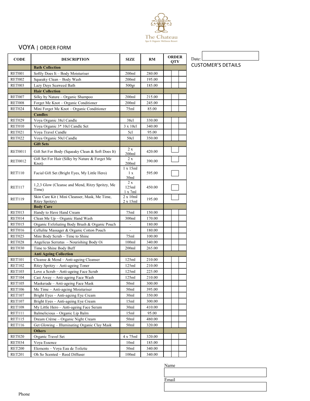 Voya Order Form