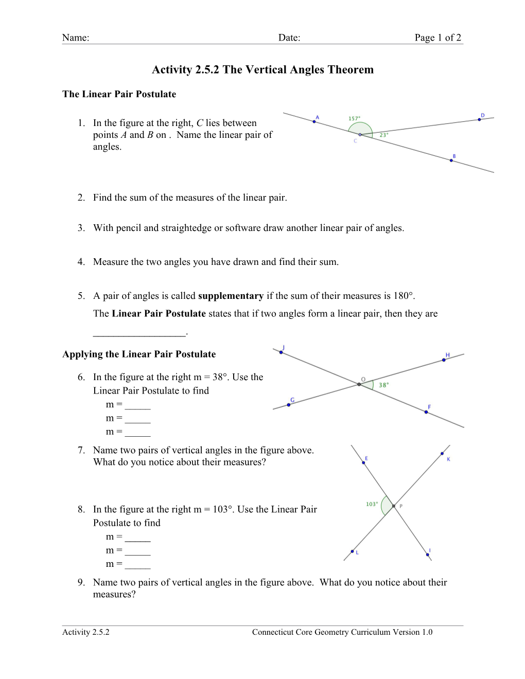 Activity 2.5.2 the Vertical Angles Theorem