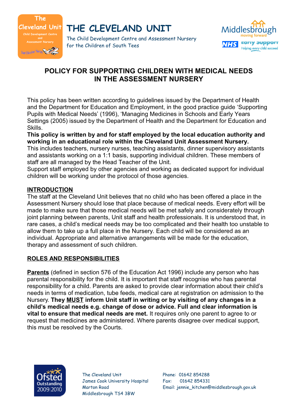 Policy for Supporting Children with Medical Needs