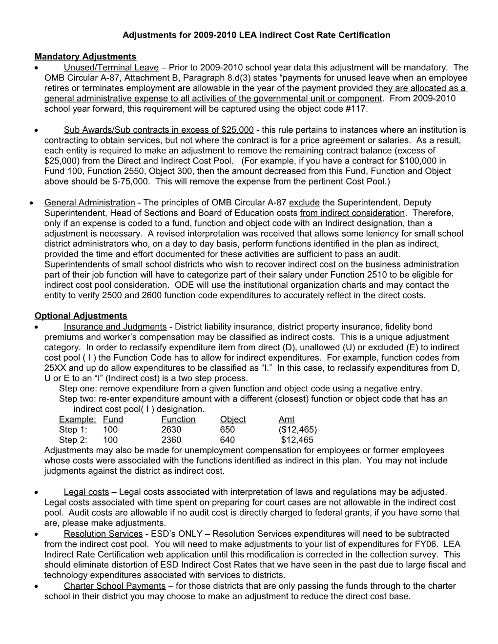 Adjustments for 05-06 LEA Indirect Cost Rates