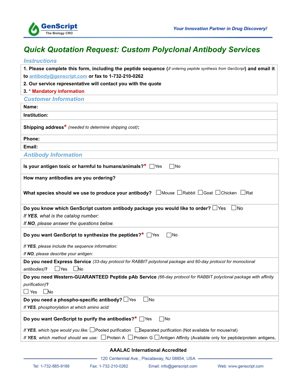 Quick Quotation Request: Custom Polyclonal Antibody Services