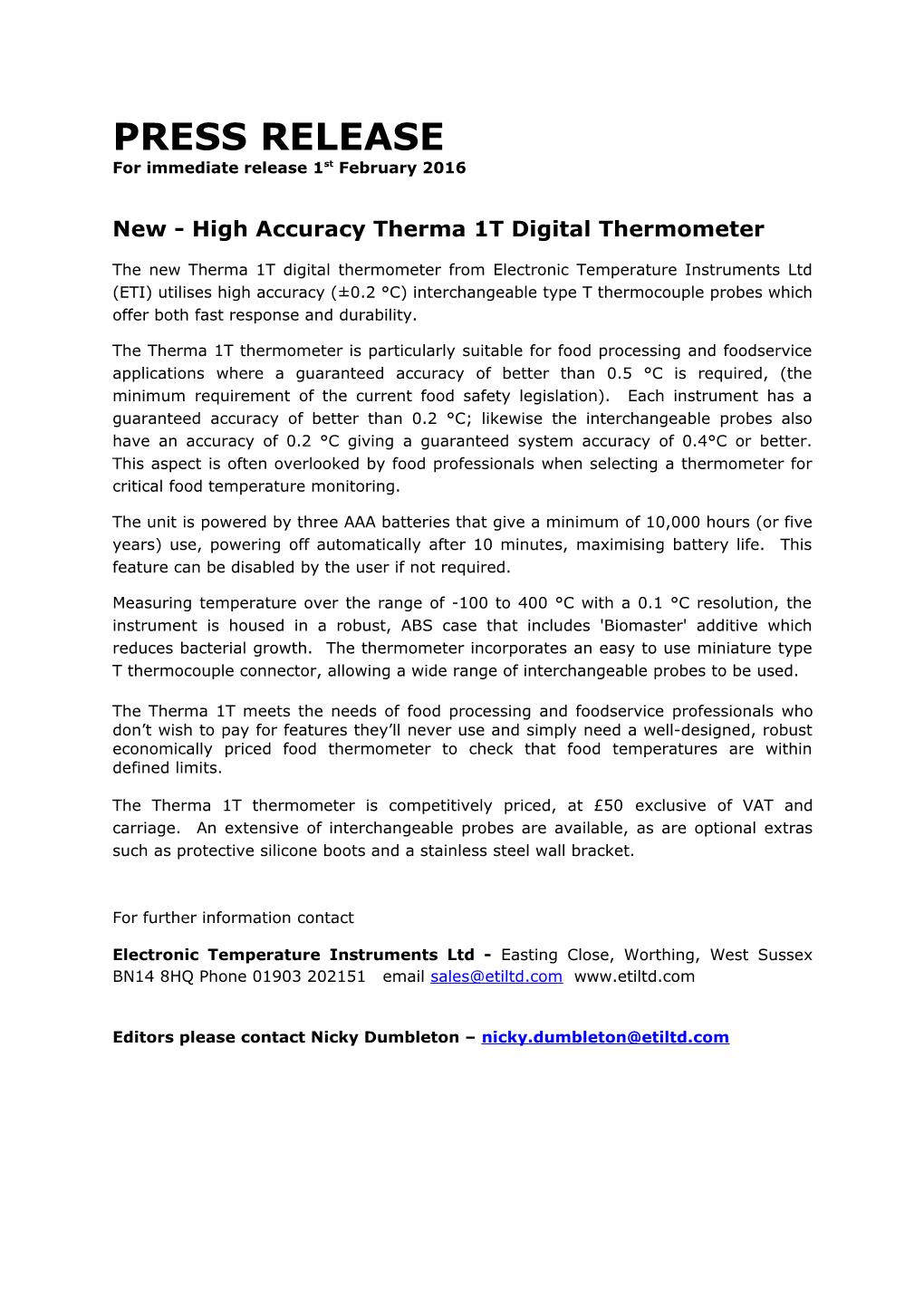 New - High Accuracy Therma 1T Digital Thermometer