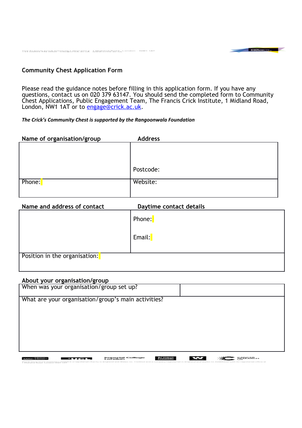 Community Chest Application Form