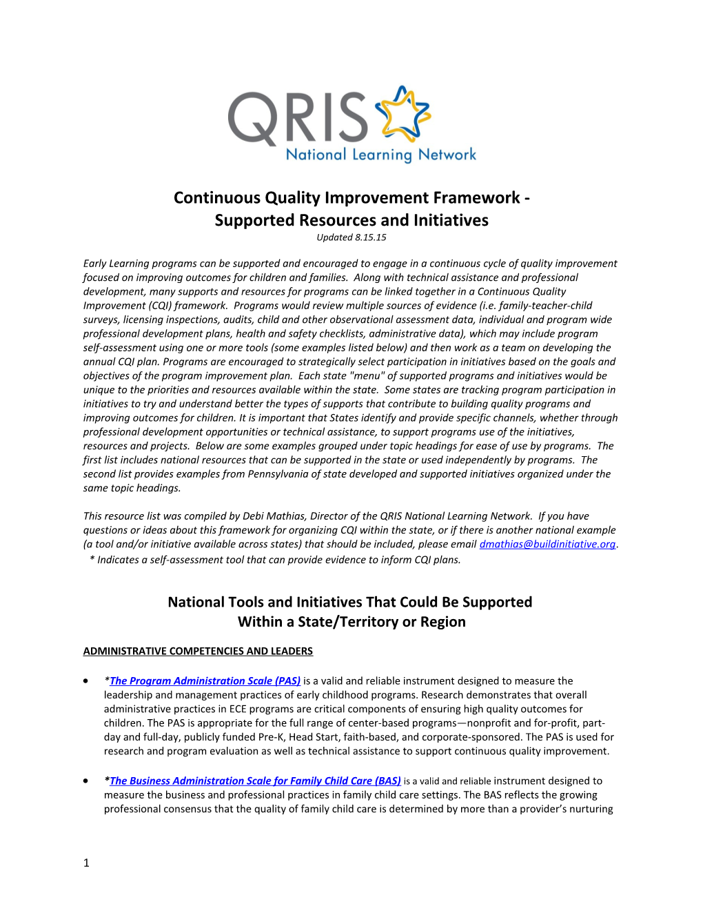 Continuous Quality Improvement Framework