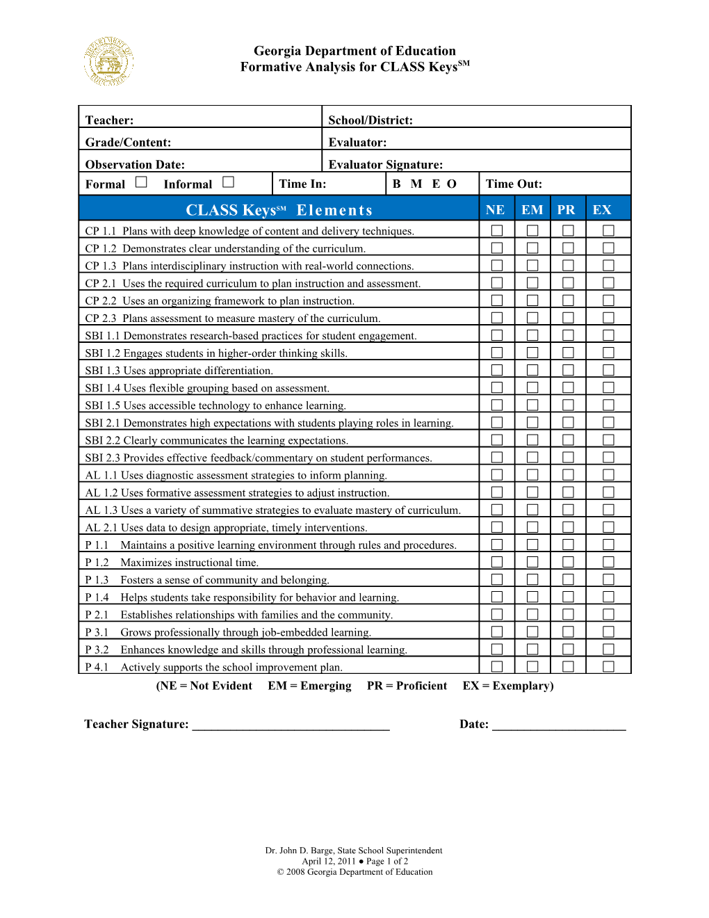 Formative Analysis for CLASS Keyssm