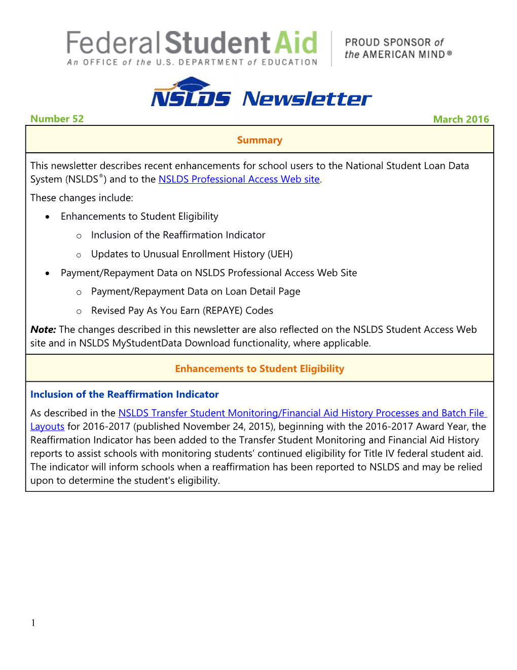 June Release NSLDS Newsletter