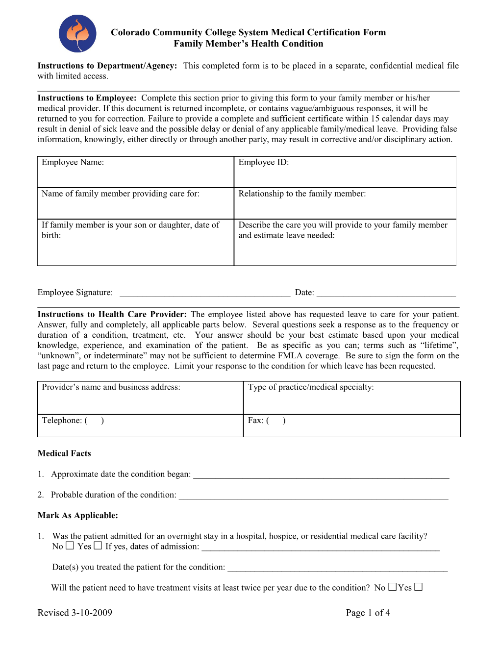 State of Cololrado Medical Certification Form