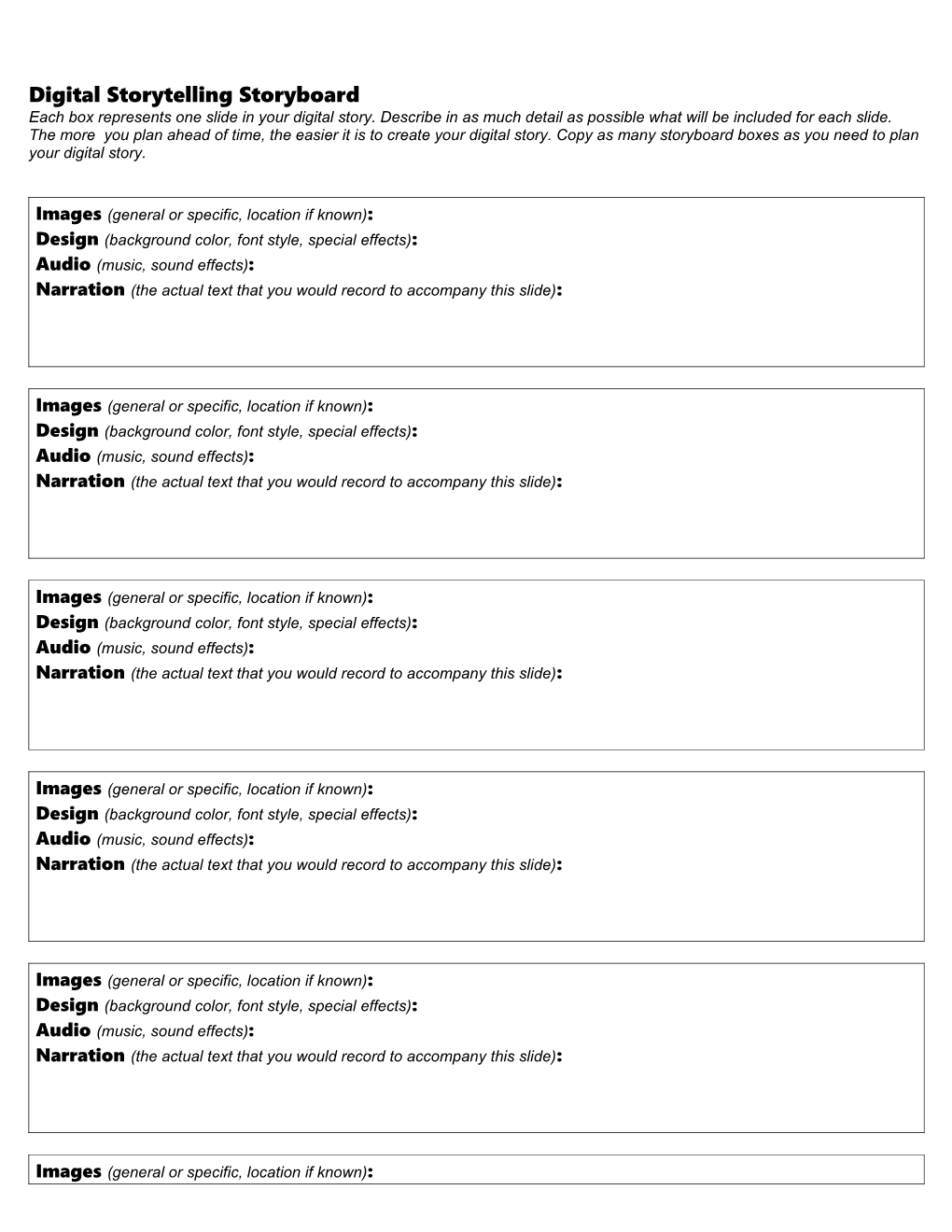 Digital Storytelling Storyboard