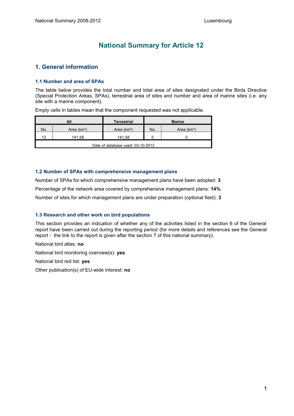 National Summary for Article 12