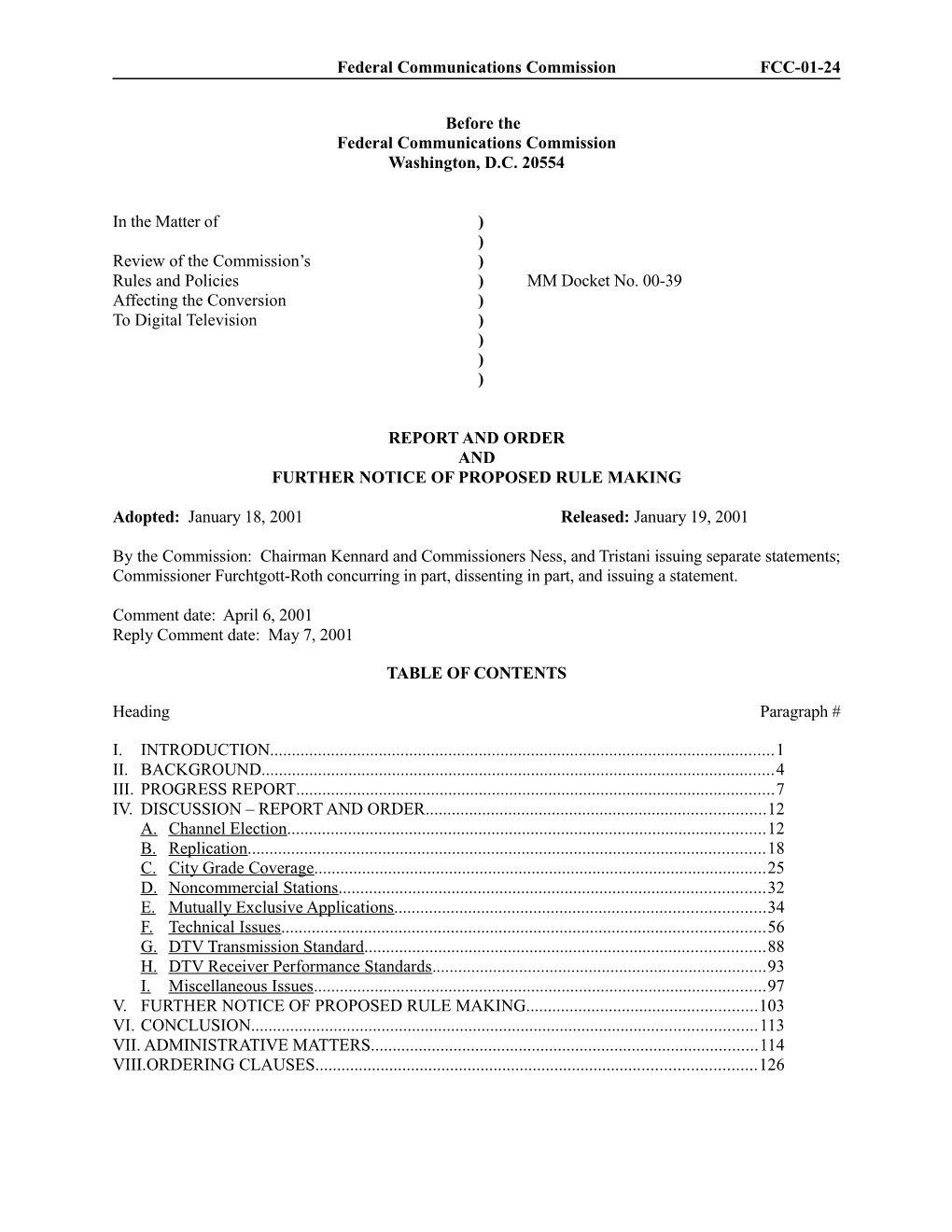 Federal Communications Commission FCC 01-24