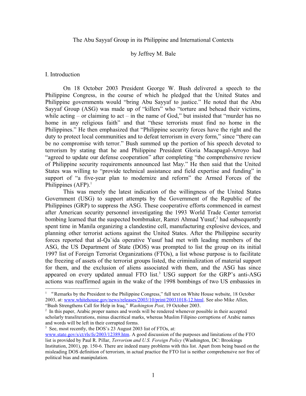 The Abu Sayyaf Group in Its Philippine and International Context