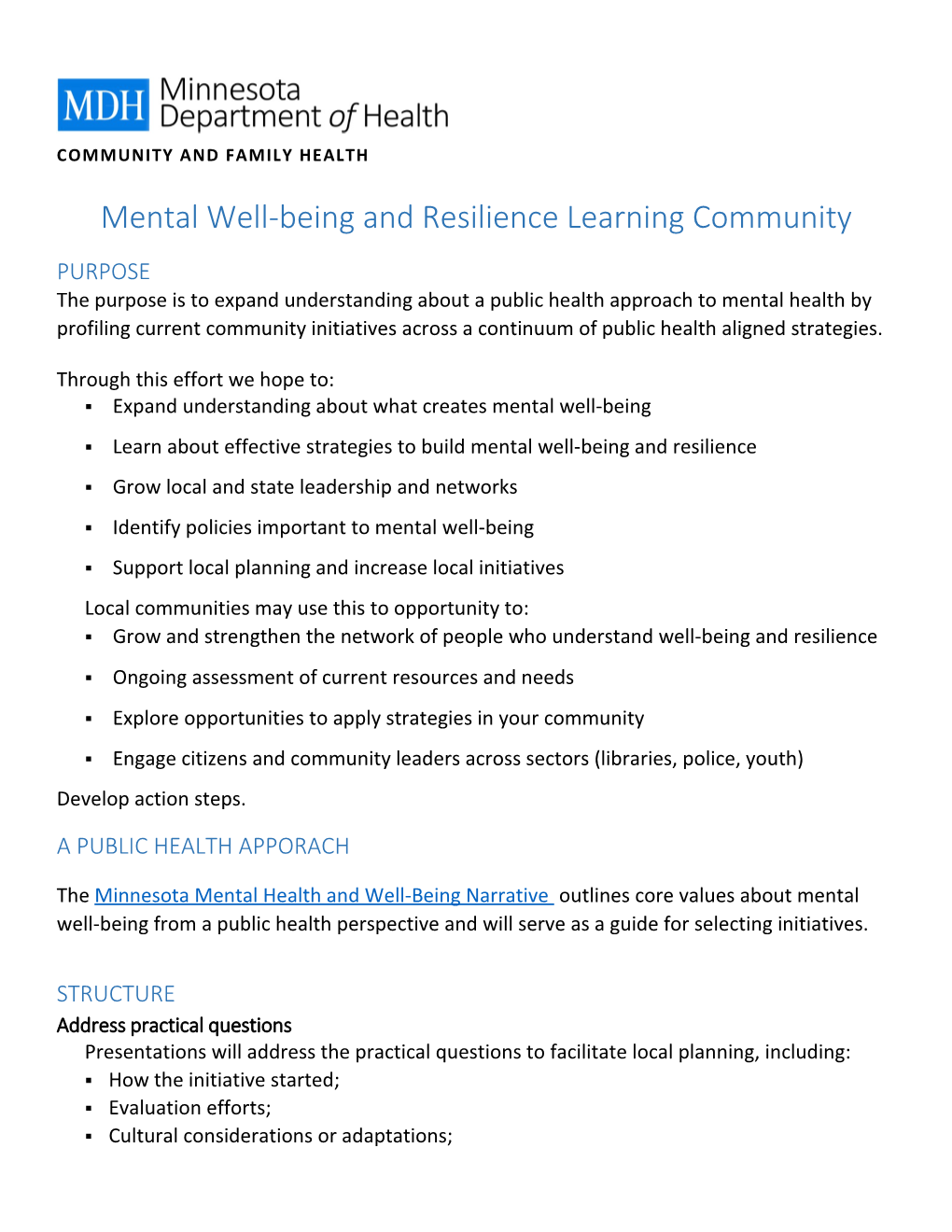 Mental Well-Being and Resilience Learning Community