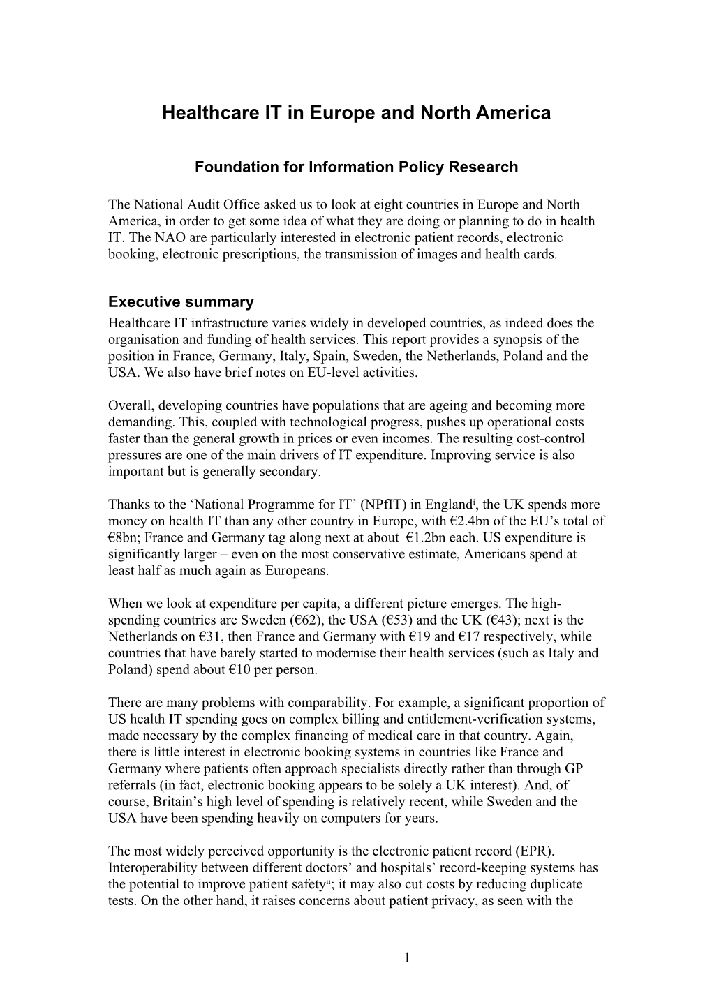 Country Summary Healthcare IT