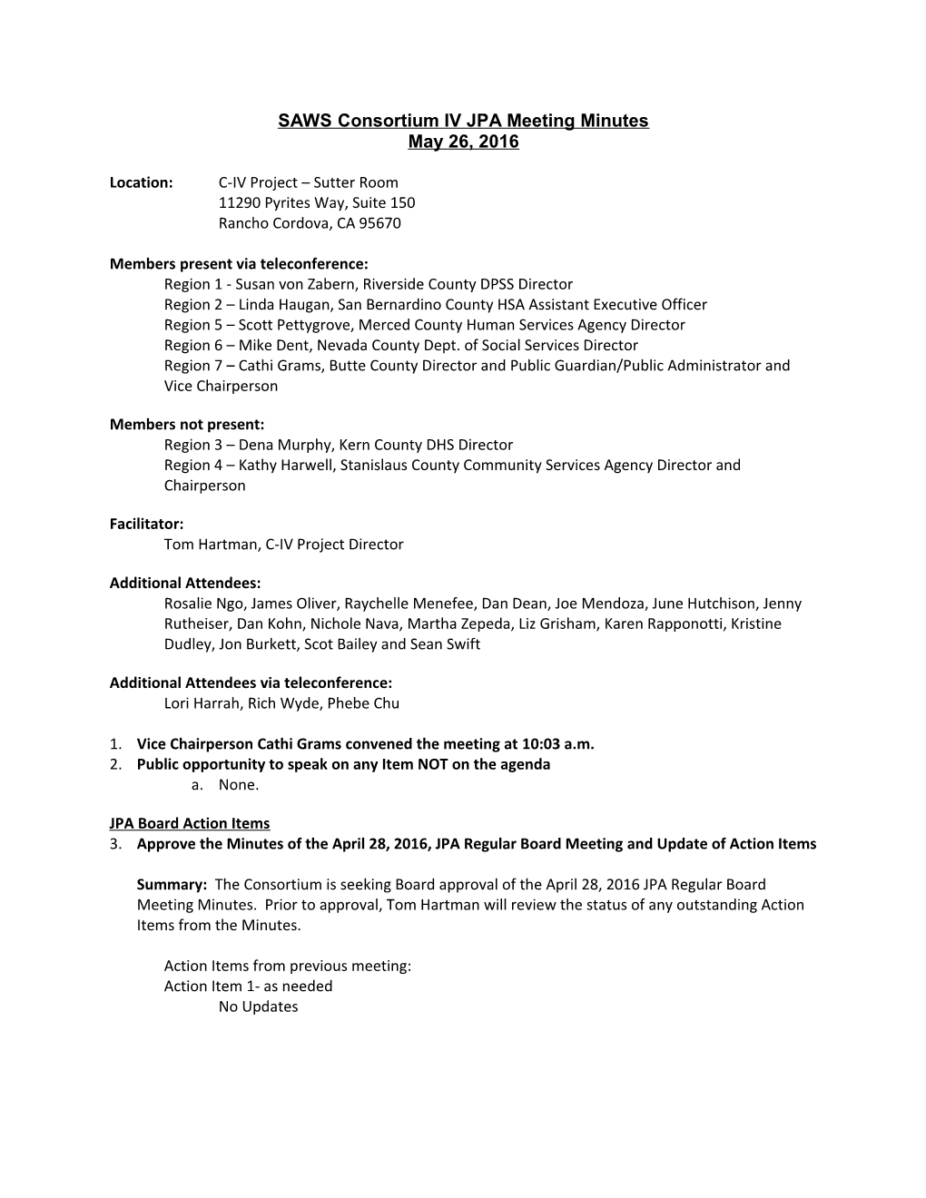 SAWS Consortium IV JPA Meeting Minutes