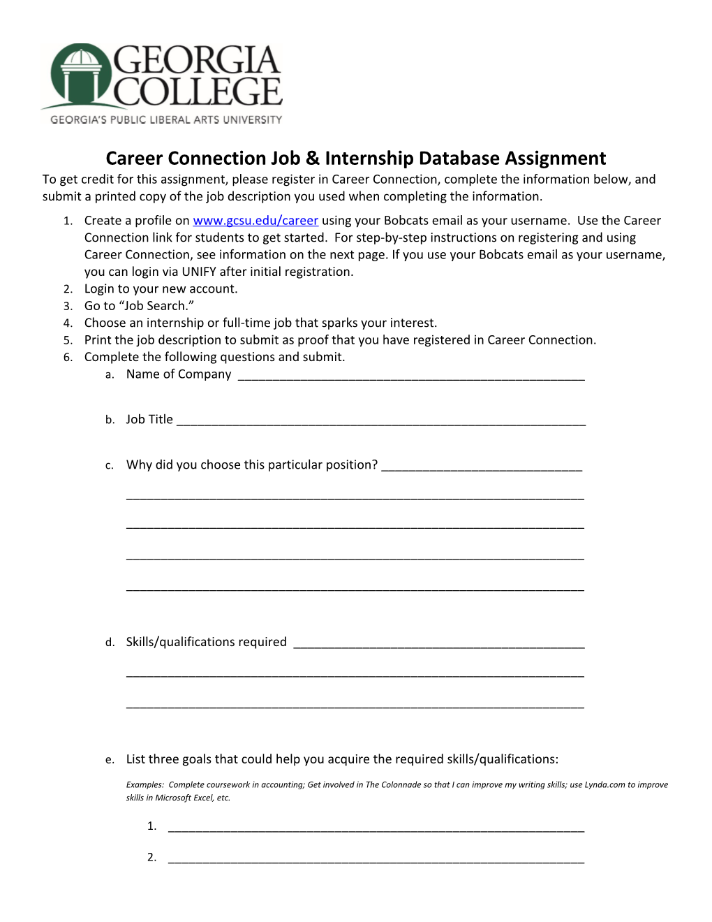 Career Connection Job & Internship Database Assignment