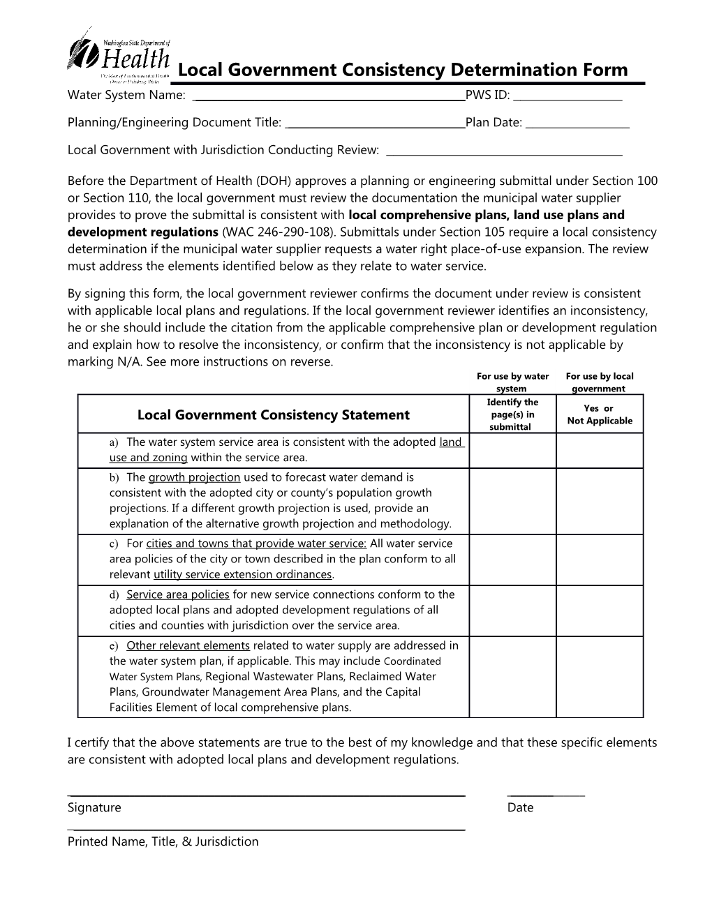 Local Government Consistency Determination Form