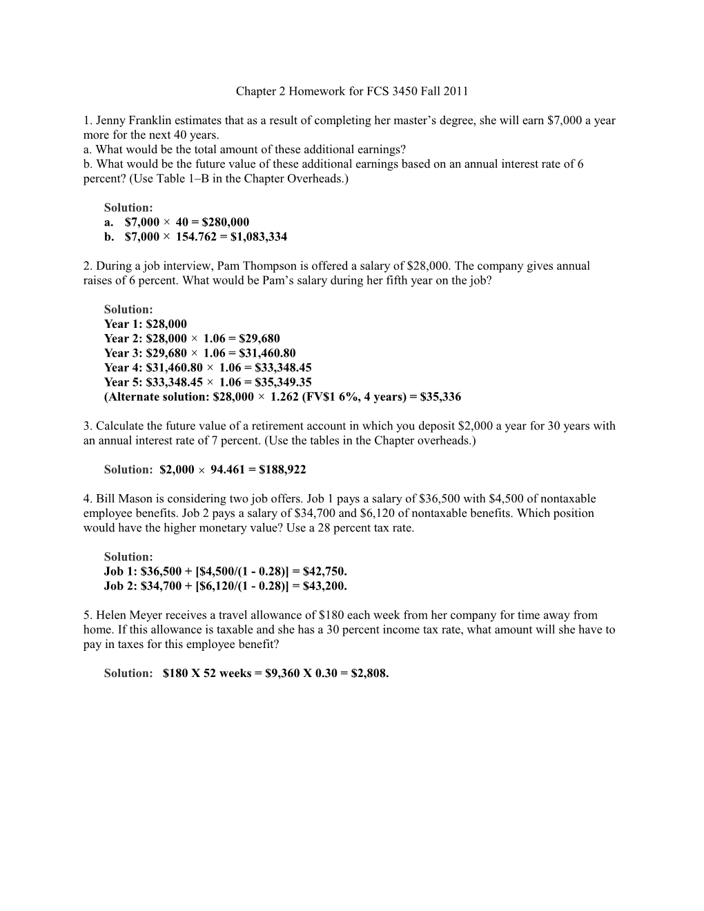 Chapter 2 Homework for FCS 3450 Fall 2011