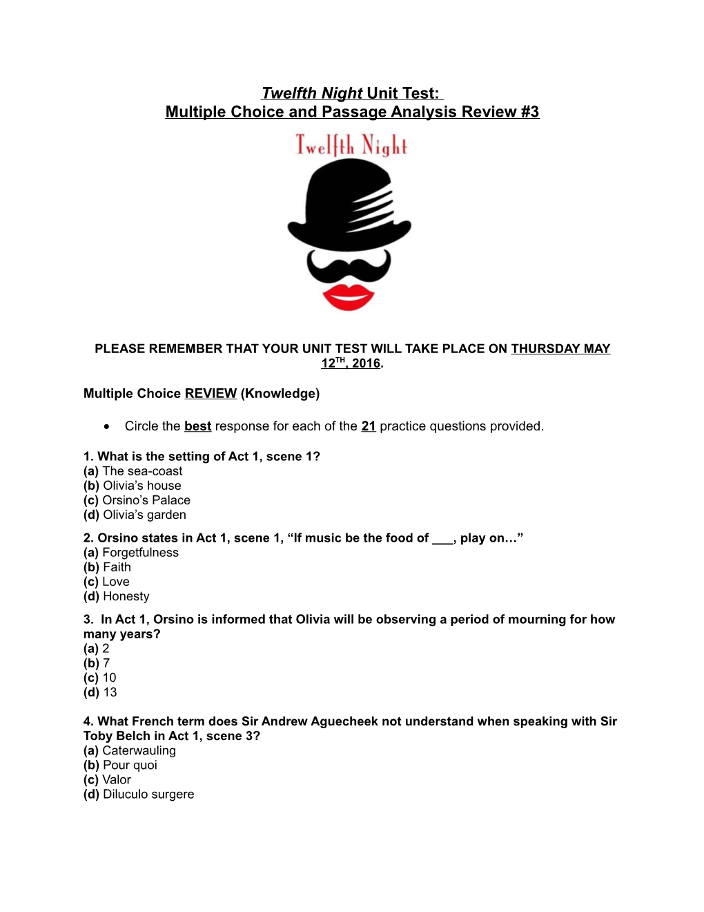 Twelfth Night Unit Test