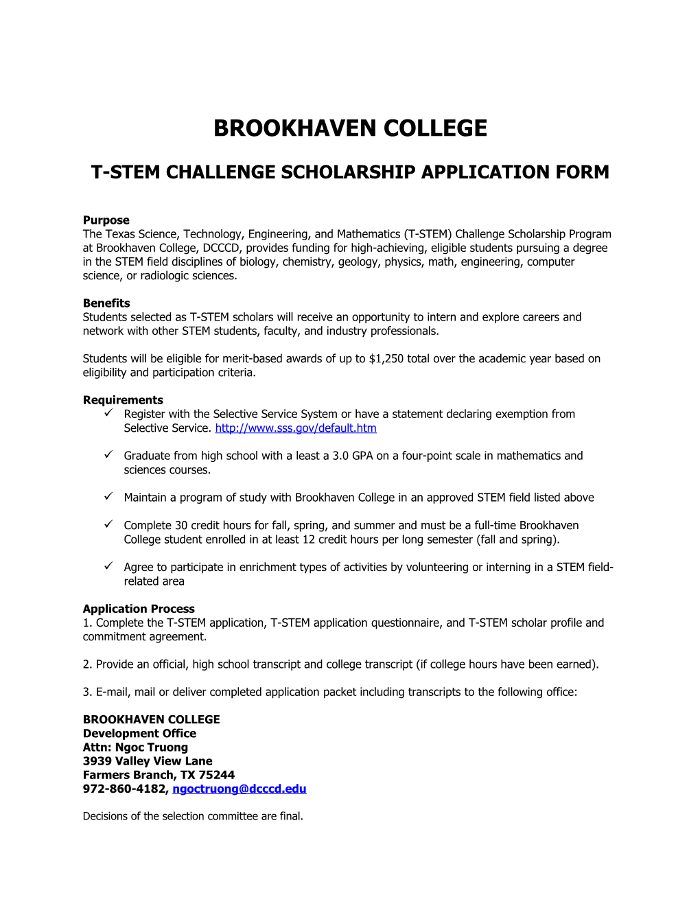 T-Stem Challenge Scholarship Application Form