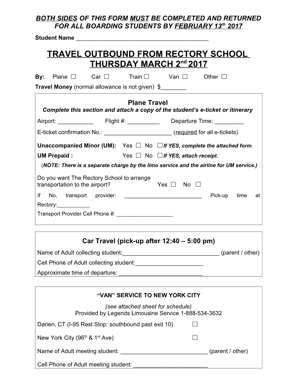 Travel Outbound from Rectory School