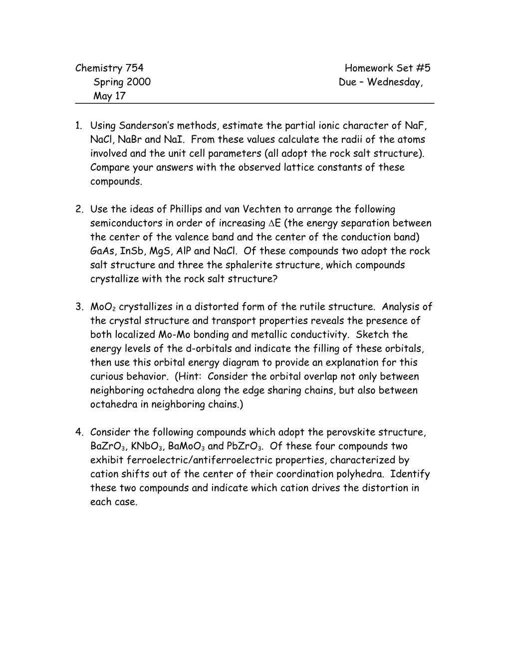 Chemistry 754 Homework Set #1