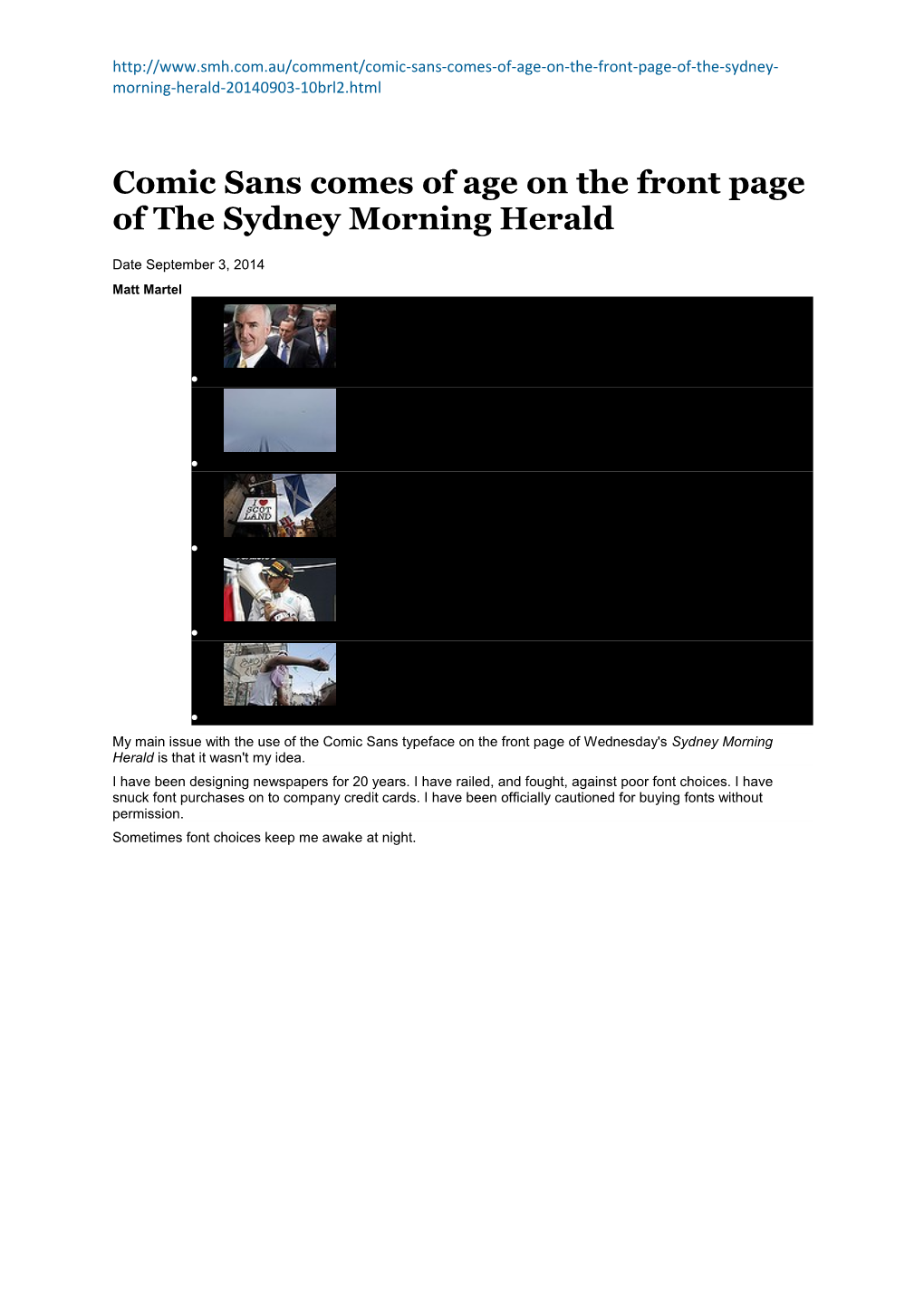 Comic Sans Comes of Age on the Front Page of the Sydney Morning Herald