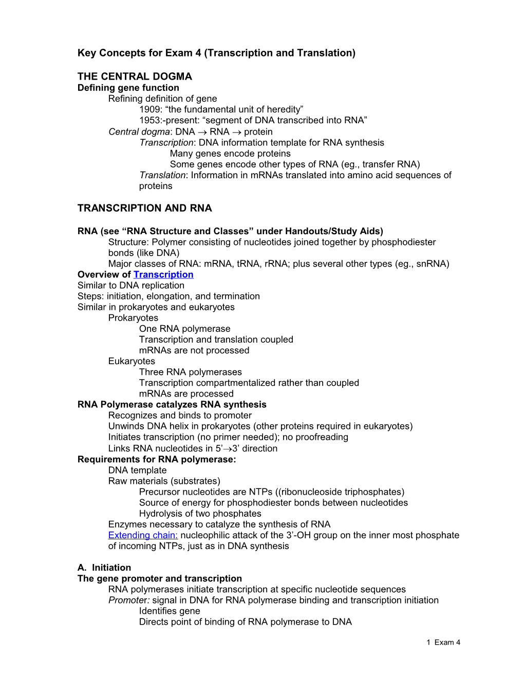 Key Concepts for Exam 4