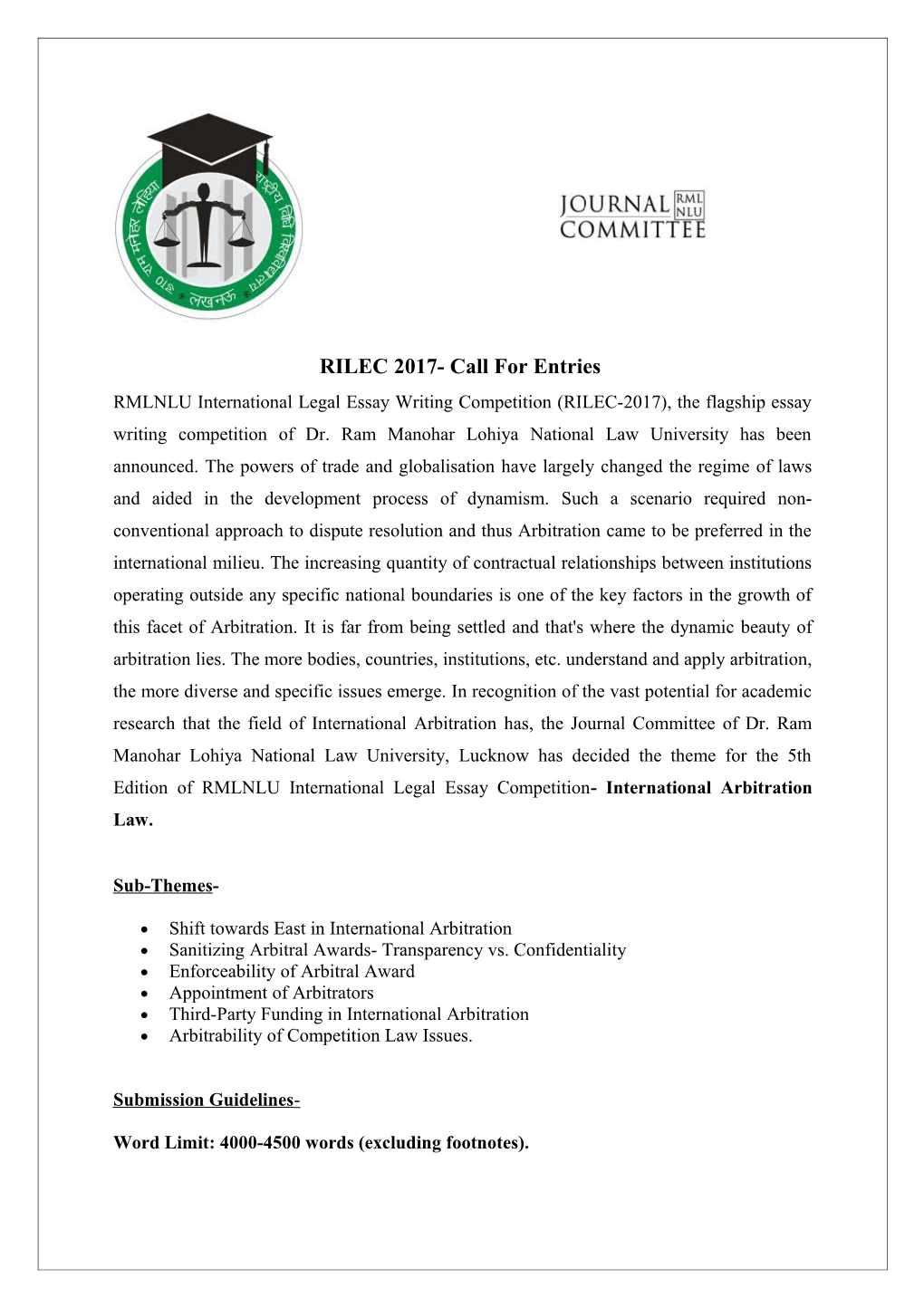 RILEC 2017- Call for Entries