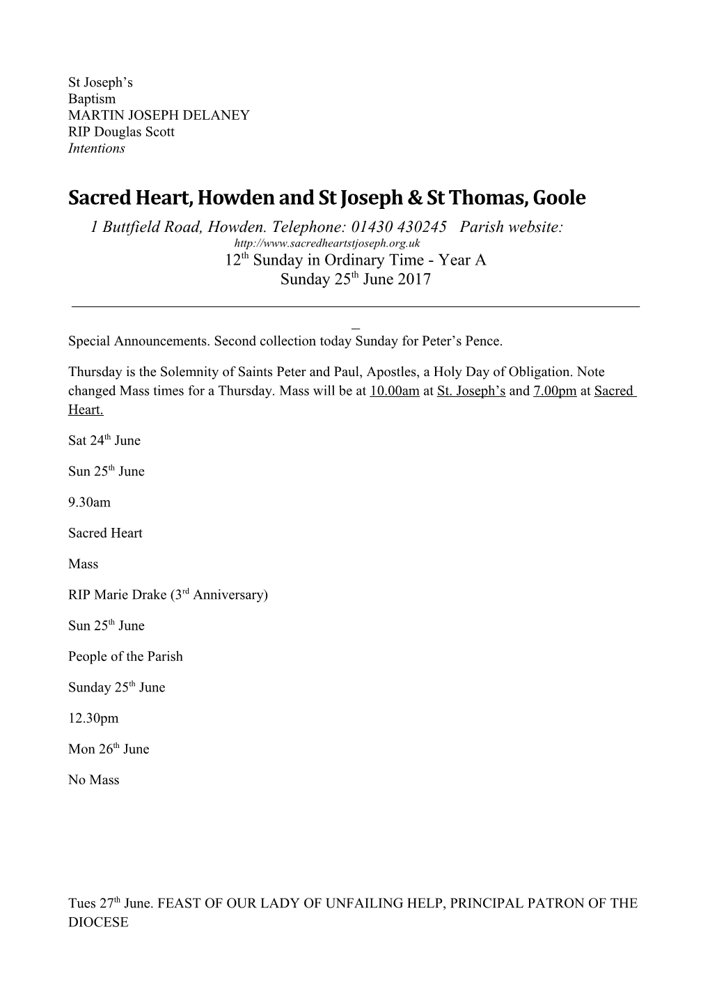 Sacred Heart, Howden and St Joseph & St Thomas, Goole