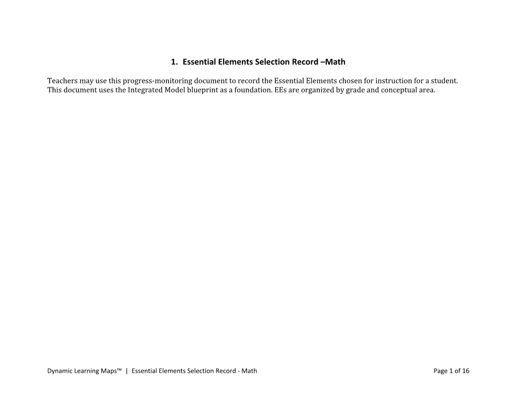 Essential Elements Selection Record - Math