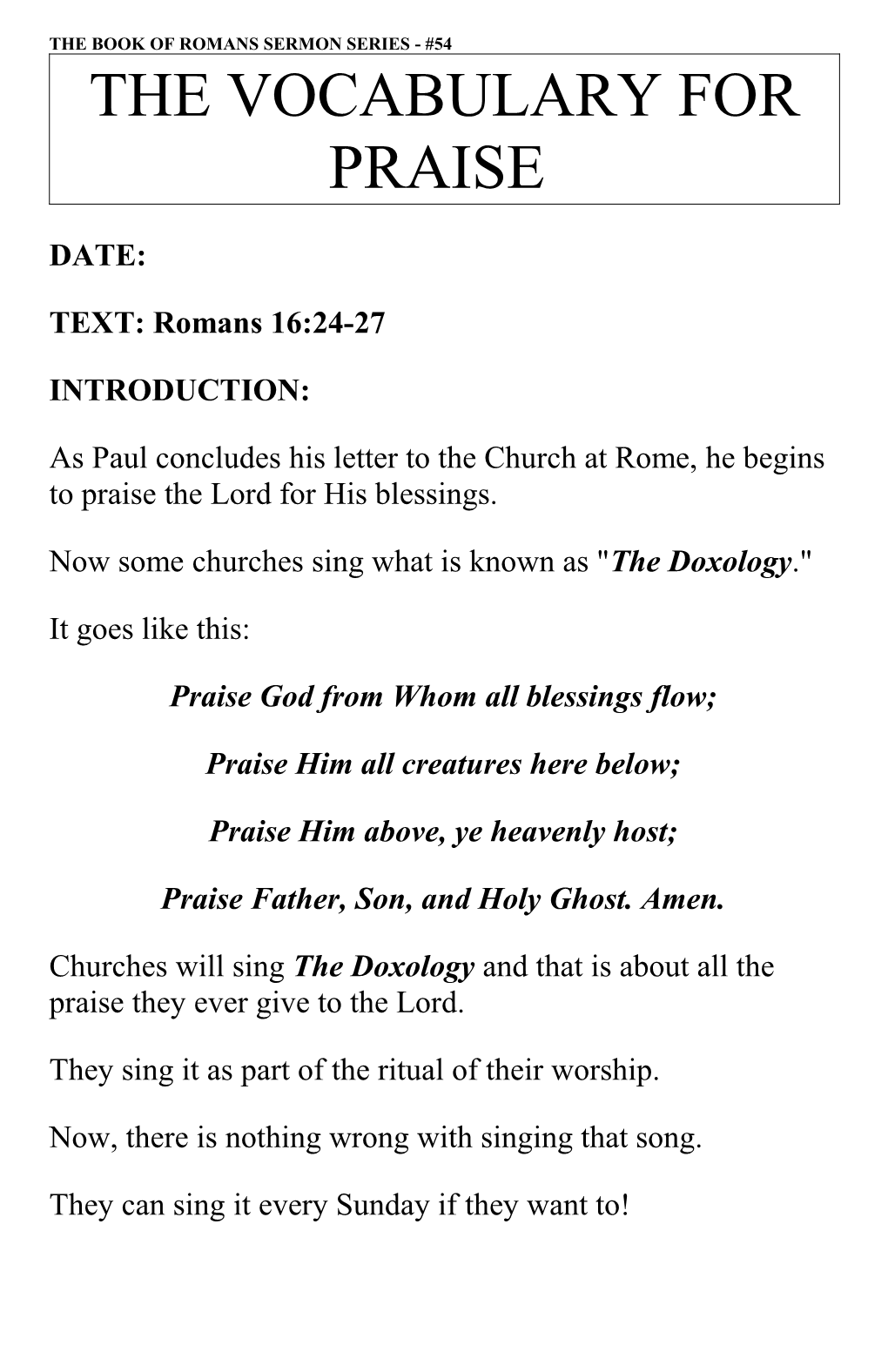 The Vocabulary of Praise Romans 16:24-27