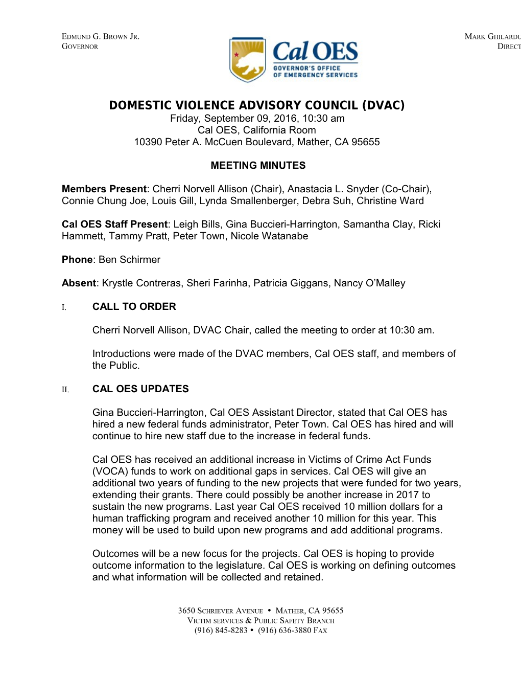 DVAC Meeting Minutes - September 9, 2016