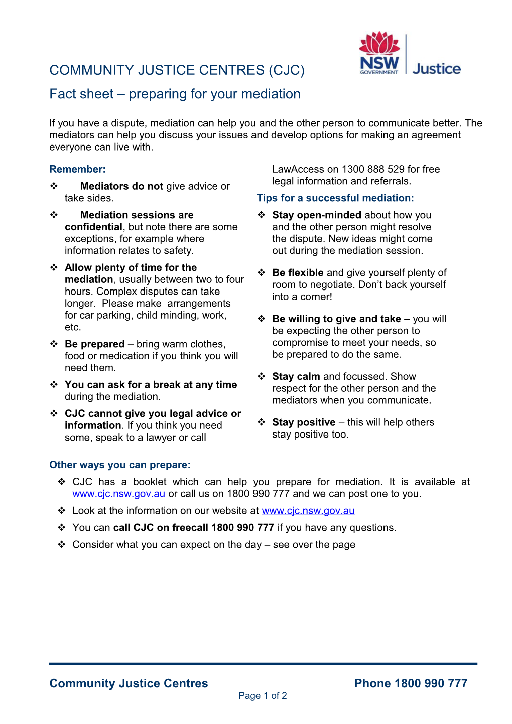 CJC Fact Sheet - Preparing for Your Medition