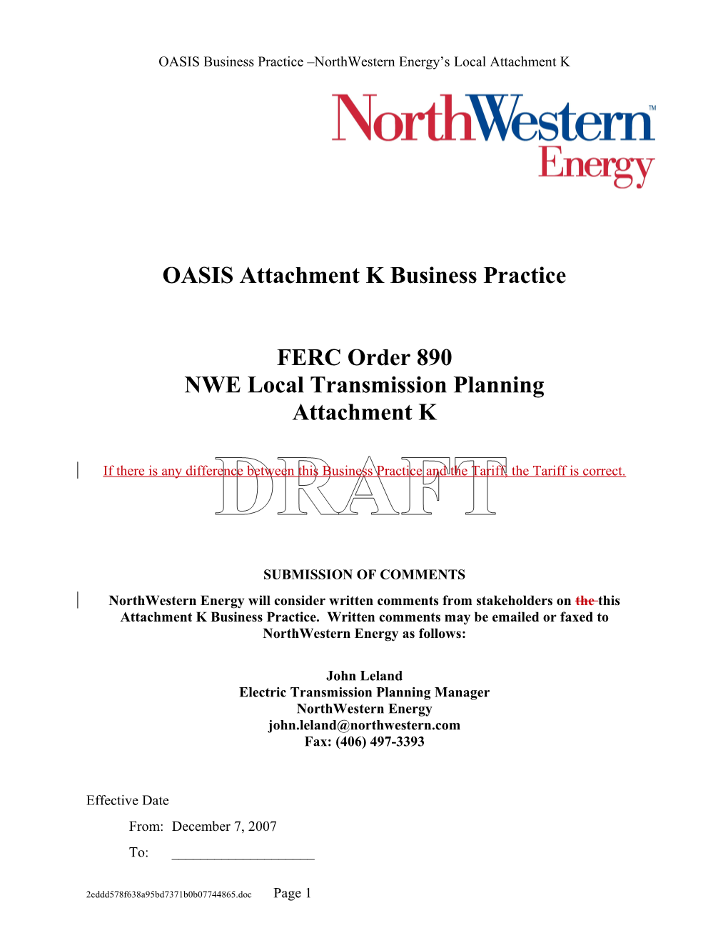 OASIS Attachment K Business Practice