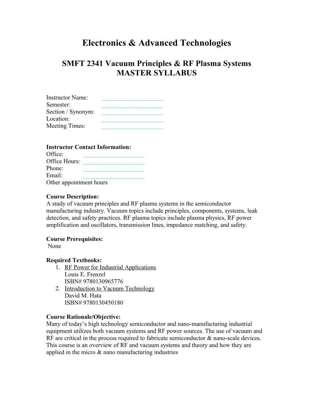 Vacuum & RF Syllabus