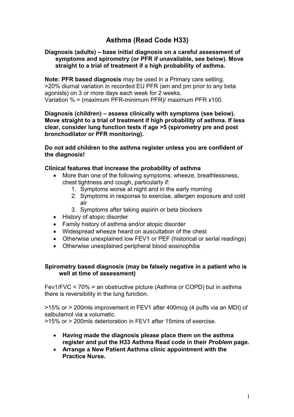 Asthma (Read Code H33)